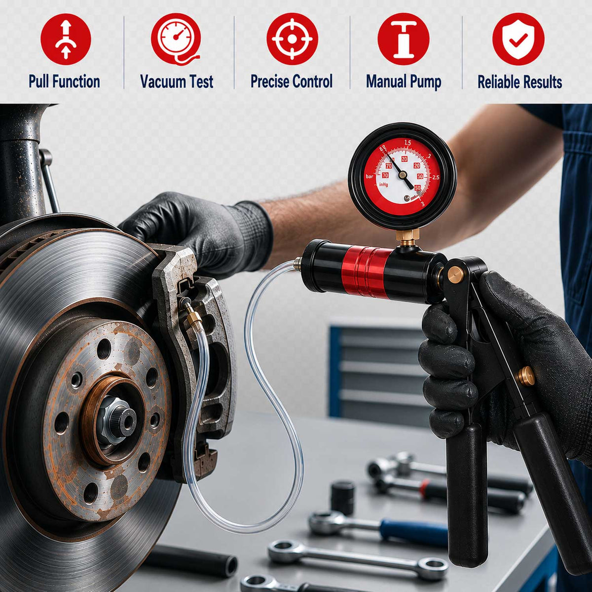 Vákuum / nyomásmérő pumpa készlet GEBO TOOLS