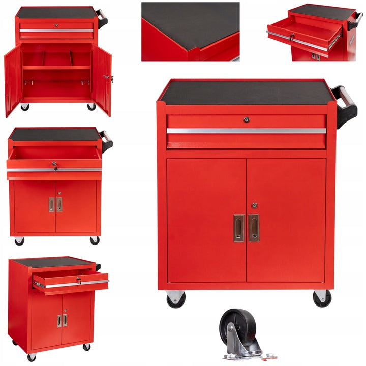 ÜRES SZERSZÁMOS KOCSI - SZERSZÁMOS SZEKRÉNY PIROS KEREKEKKEL ÉS FOGANTYÚVAL INVENTO PRÉMIUM 73 X 63 X 40 CM INVENTO