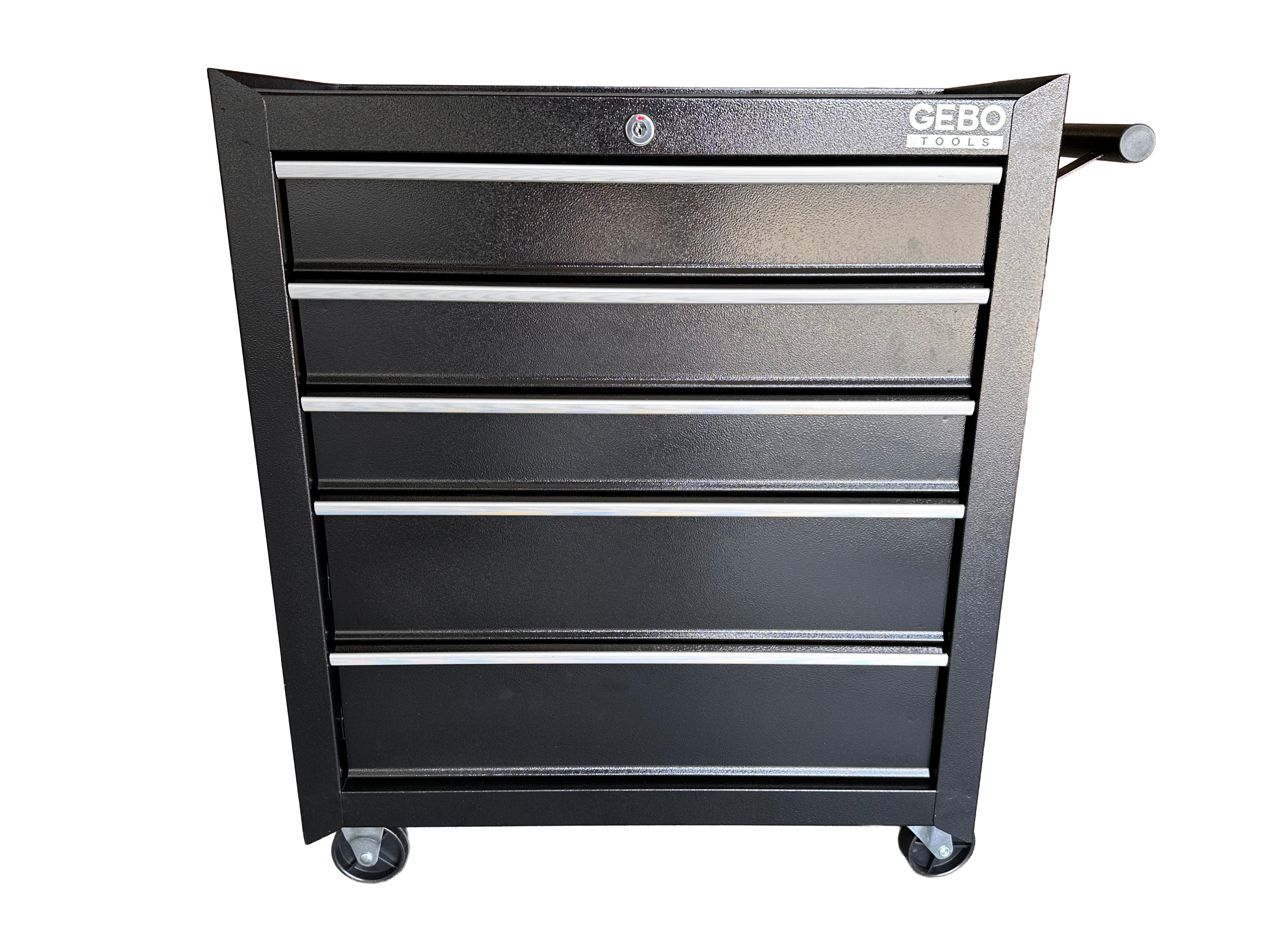 Üres fém szerszámos kocsi - szerszámos szekrény 5 fiókos, fekete, kerekekkel 78 x 62 x 33 cm GEBO TOOLS