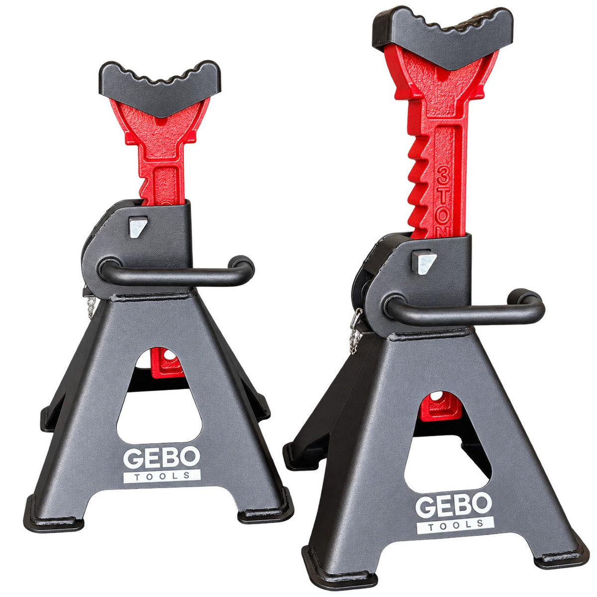 Tartóbak készlet 2 db 3 t 29.5-43 cm dupla biztosítóval és autóküszöb védő gumi tamponnal GEBO TOOLS