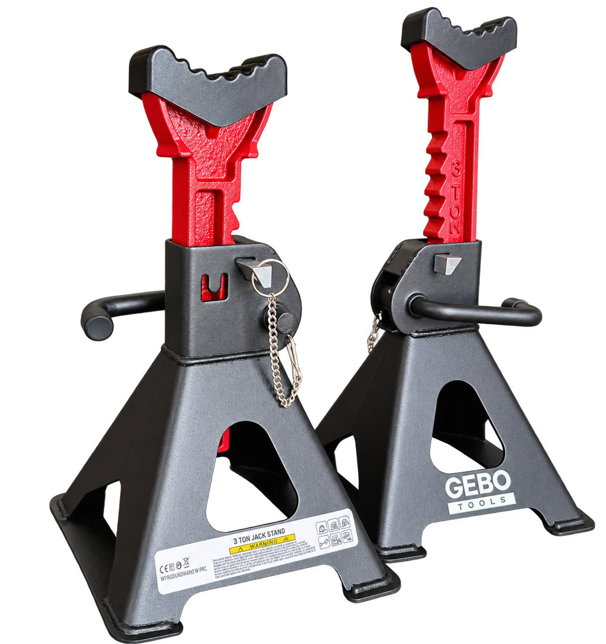 Tartóbak készlet 2 db 3 t 29.5-43 cm dupla biztosítóval és autóküszöb védő gumi tamponnal GEBO TOOLS