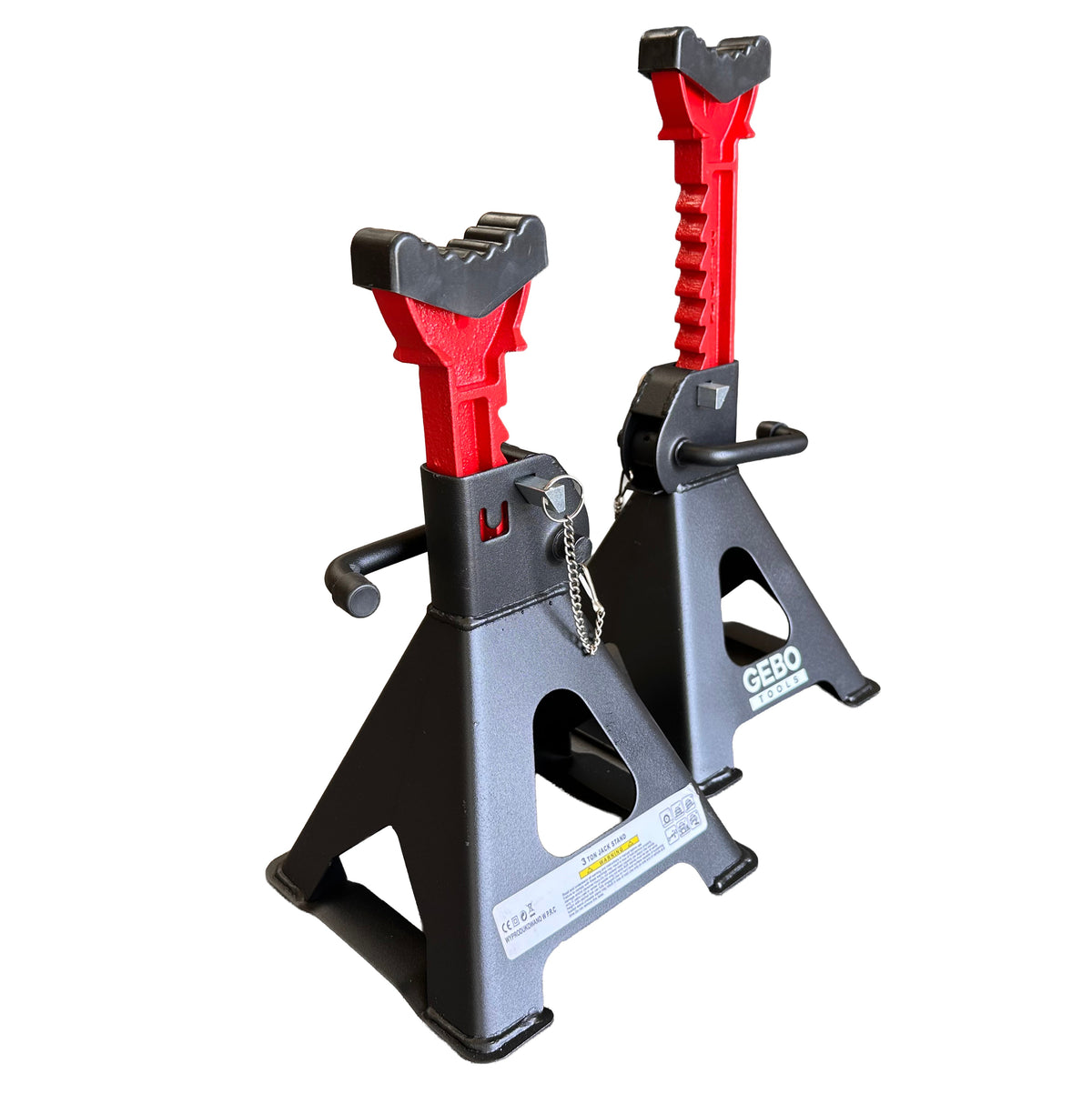 Tartóbak készlet 2 db 3 t 29.5-43 cm dupla biztosítóval és autóküszöb védő gumi tamponnal GEBO TOOLS