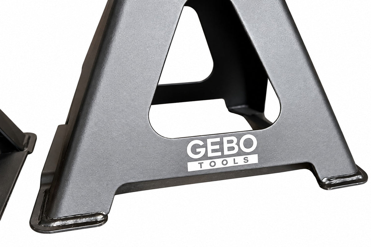 Tartóbak készlet 2 db 6 t 39-60 cm dupla biztosítóval és autóküszöb védő gumi tamponnal GEBO TOOLS