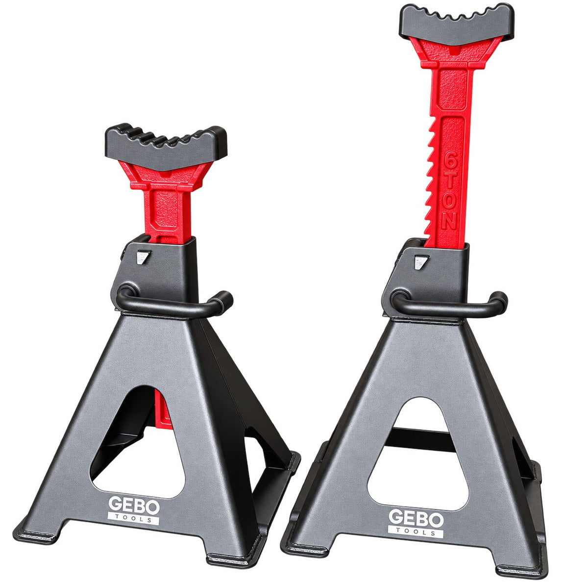 Tartóbak készlet 2 db 6 t 39-60 cm dupla biztosítóval és autóküszöb védő gumi tamponnal GEBO TOOLS