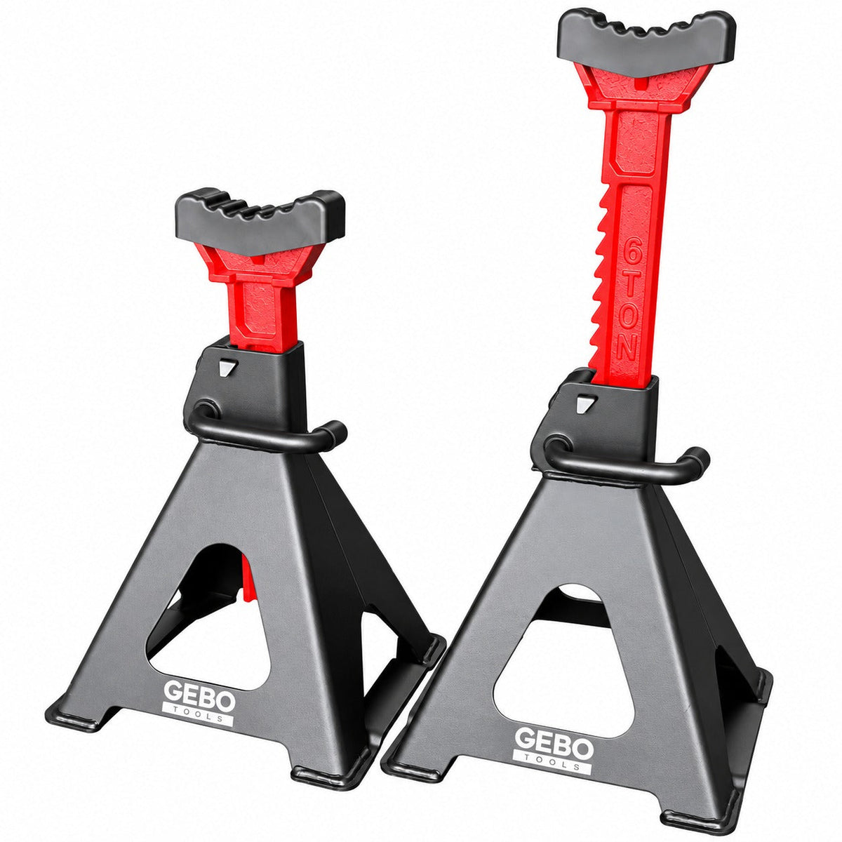 Tartóbak készlet 2 db 6 t 39-60 cm dupla biztosítóval és autóküszöb védő gumi tamponnal GEBO TOOLS