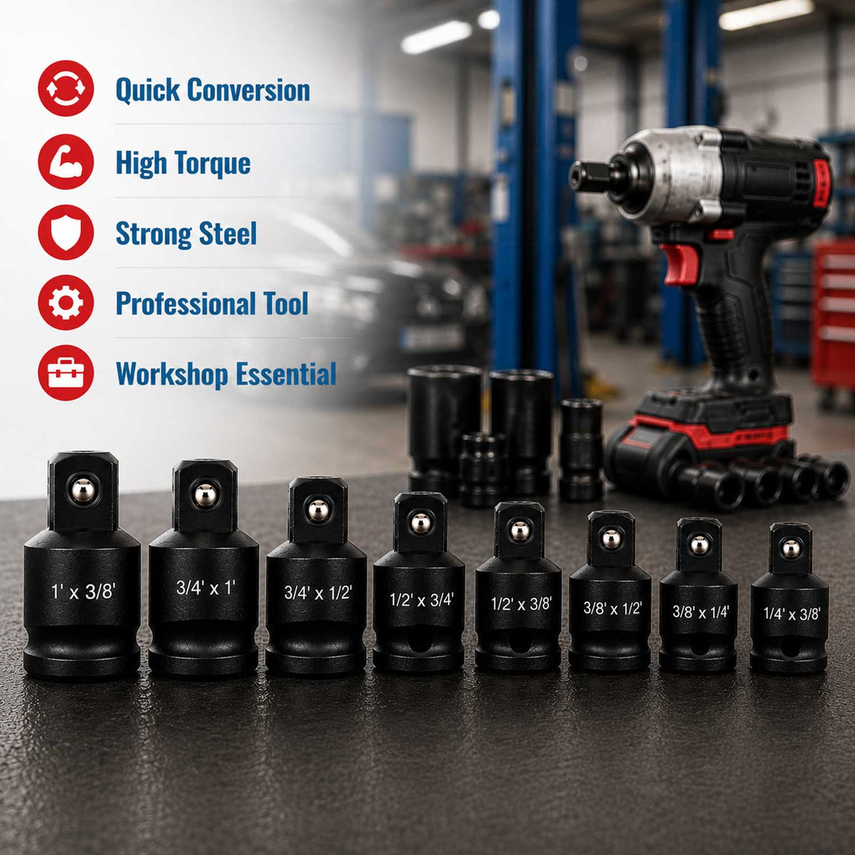 Dugókulcs átalakító adapter készlet - 8 db GEBO TOOLS