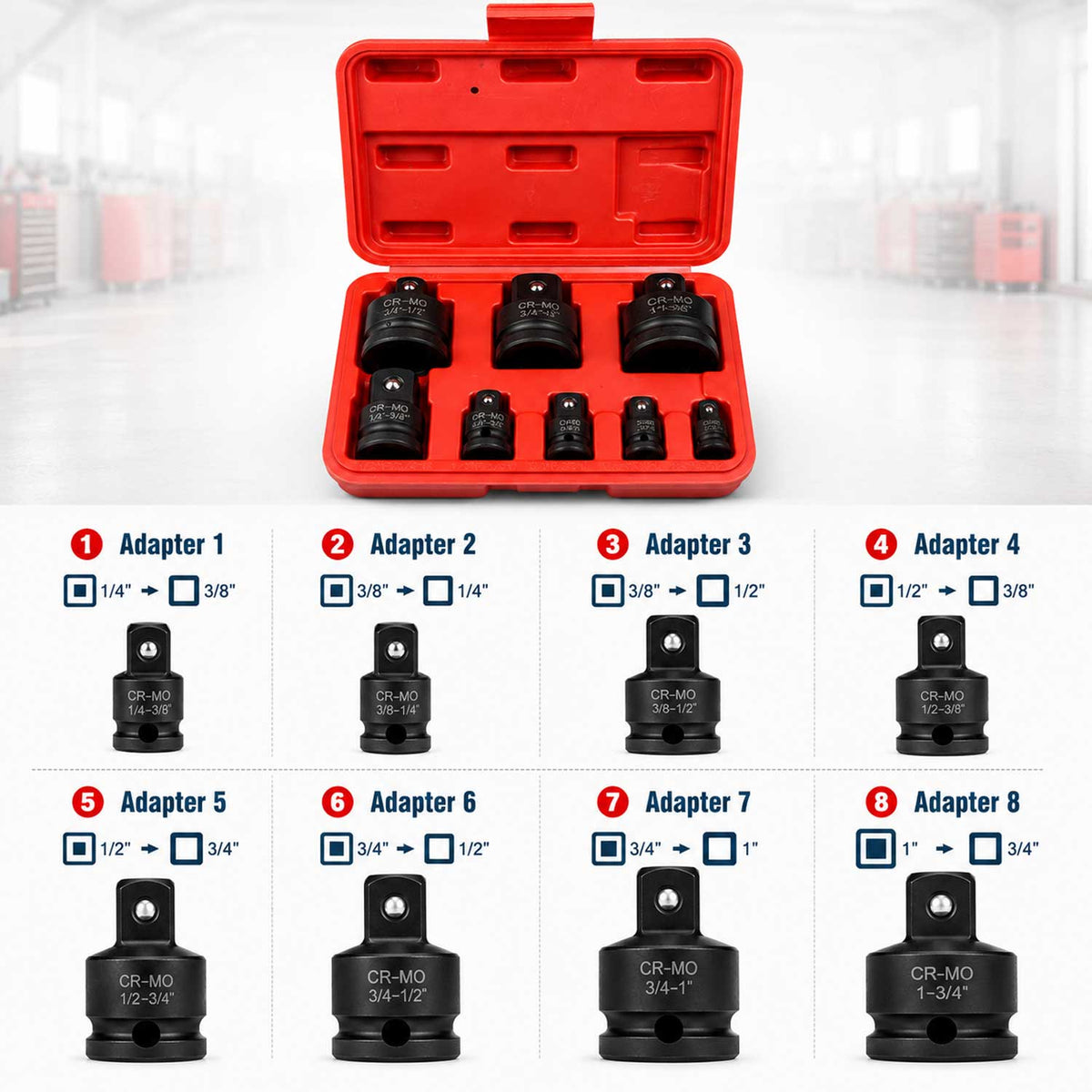 Dugókulcs átalakító adapter készlet - 8 db GEBO TOOLS