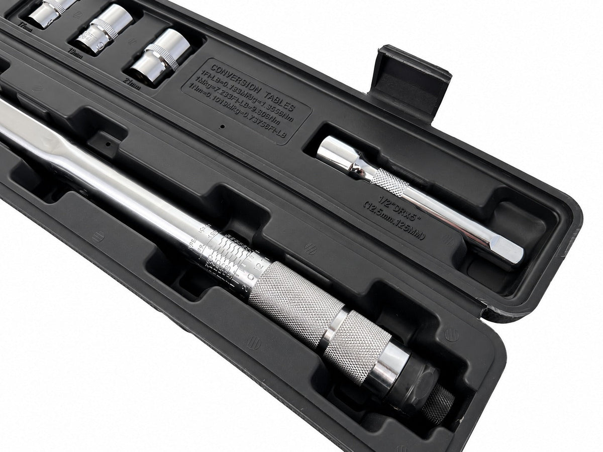 Nyomatékkulcs készlet 1/2" 5 db 28-210 NM, 1/2" dugókulcsok 17–19–21 mm, hosszabbító GEBO TOOLS