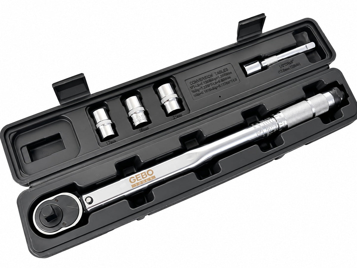 Nyomatékkulcs készlet 1/2" 5 db 28-210 NM, 1/2" dugókulcsok 17–19–21 mm, hosszabbító GEBO TOOLS