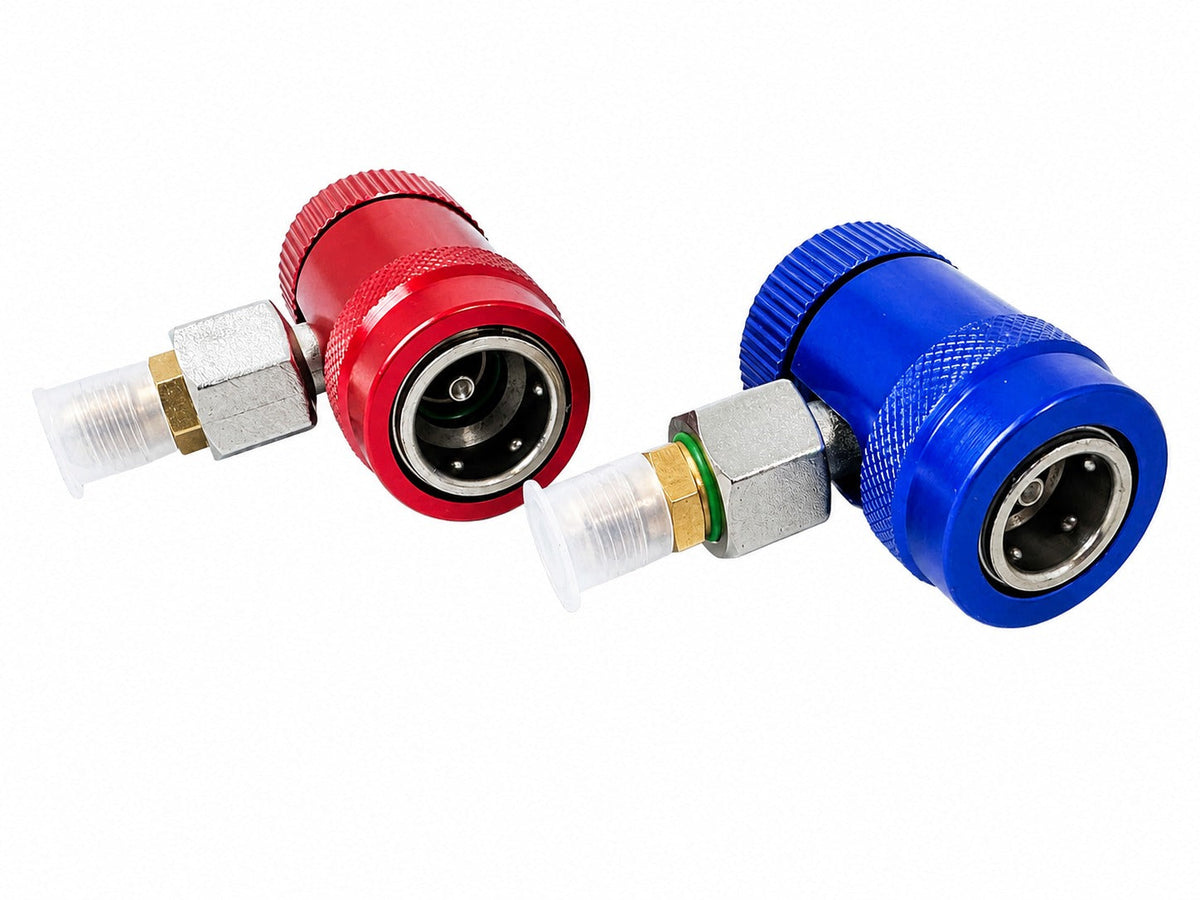 Gyorcsatlakozó készlet csappal és r1234yf adapterrel légkondicionálóhoz 90 fok