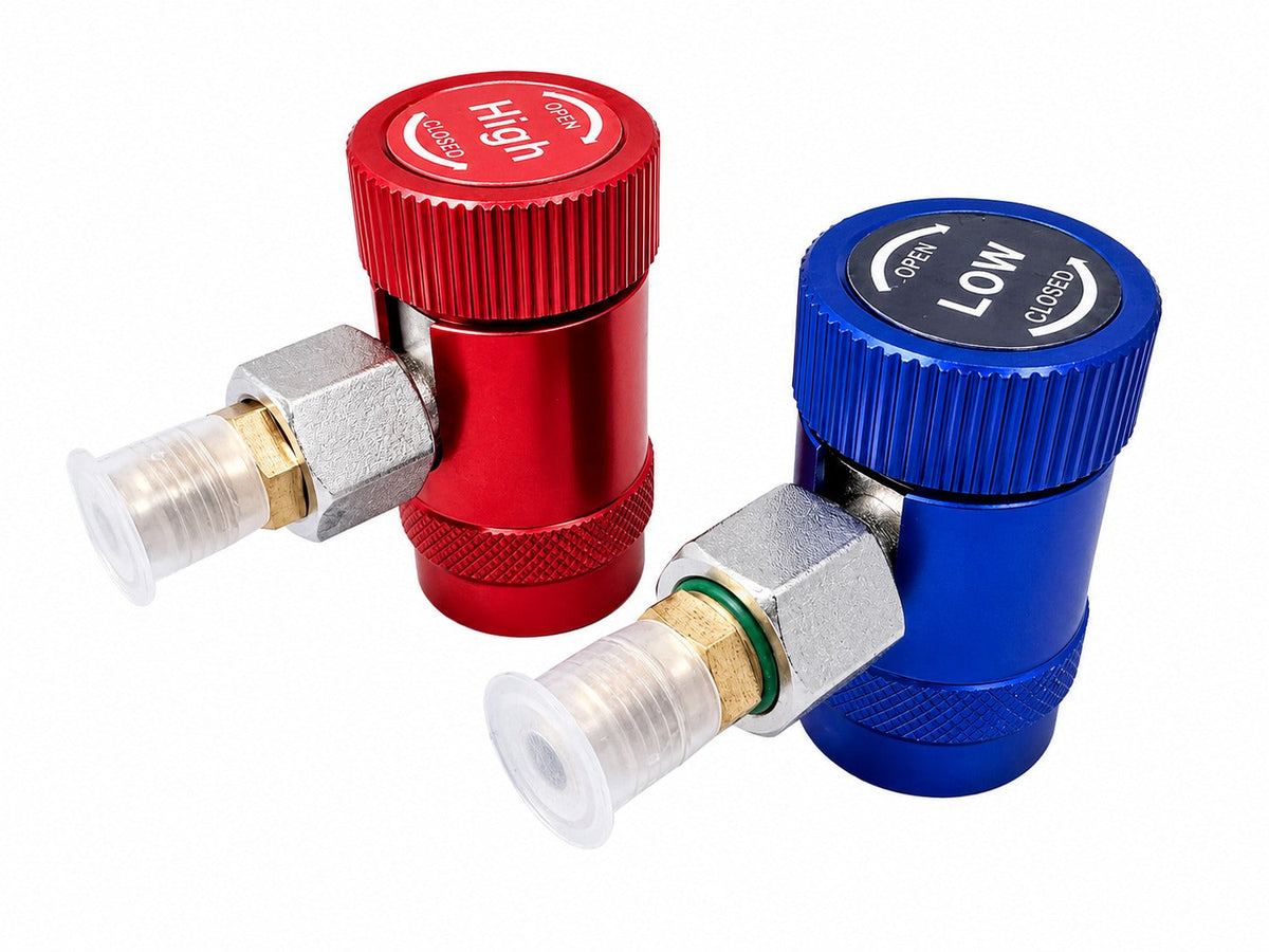 Gyorcsatlakozó készlet csappal és r1234yf adapterrel légkondicionálóhoz 90 fok