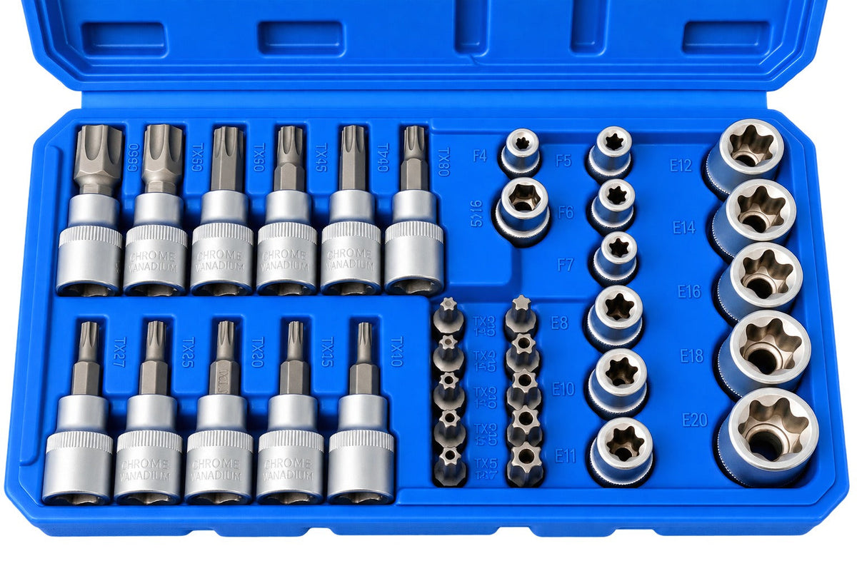 Dugókulcs készlet e-profil TORX 3/8" 34 db t10-t60 e4-e20 GEBO TOOLS