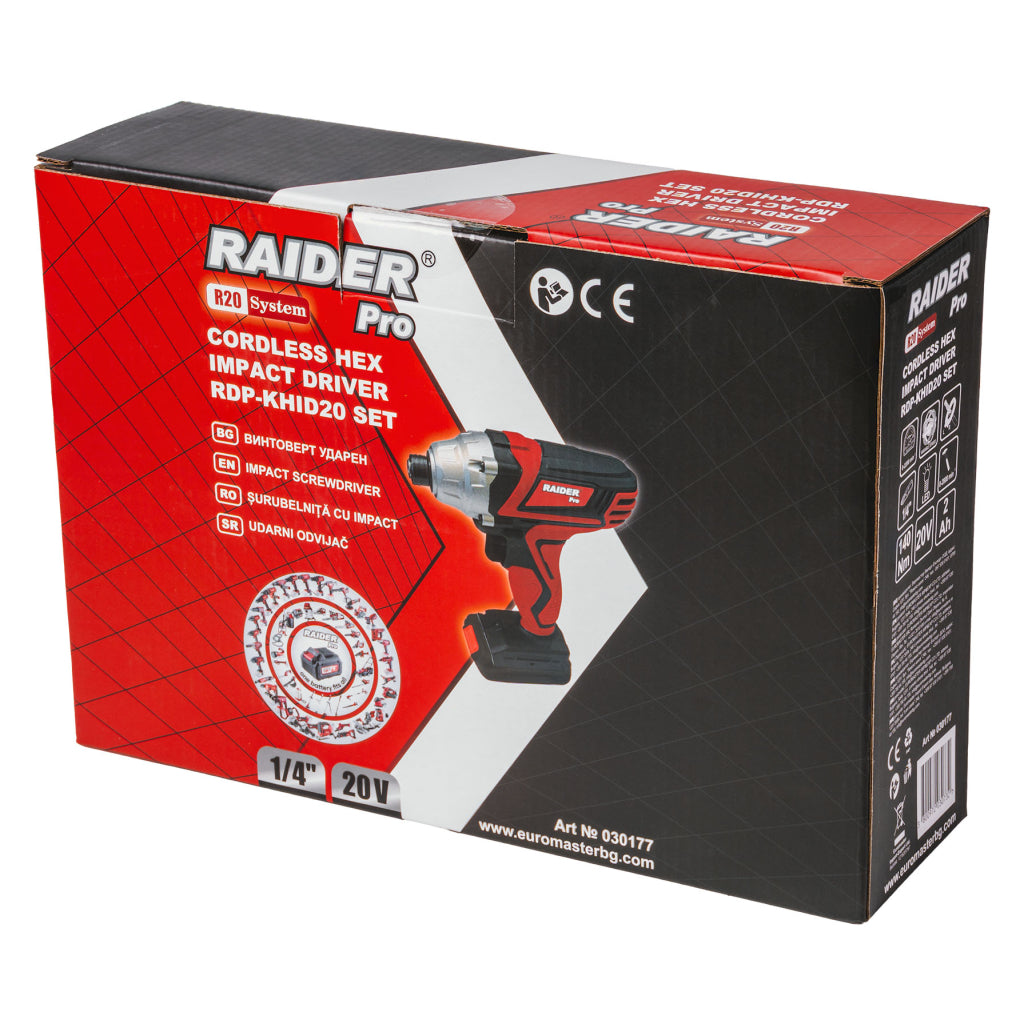 Ütvefúró és csavarozó akkumulátorral 1/4" hex 140 NM 20V 2ah RAIDER