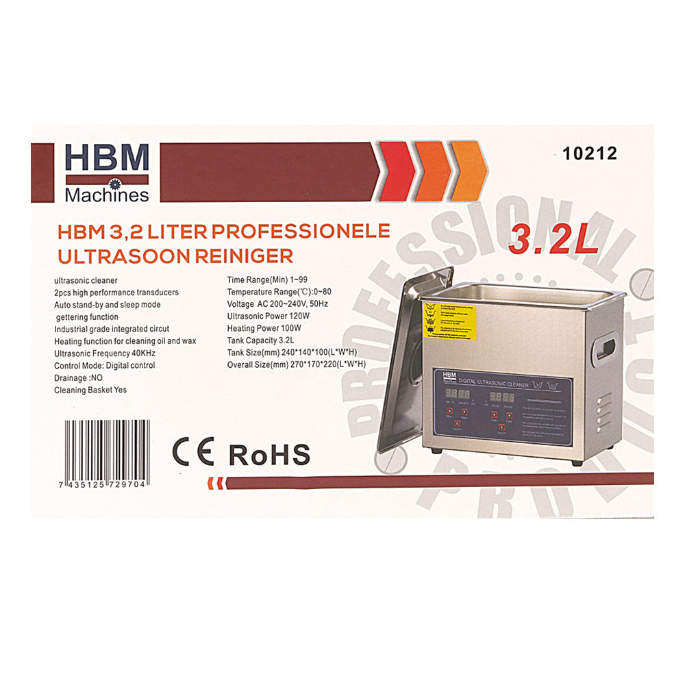Ultrahangos tisztító berendezés 3l, rozsdamentes acél, digitális időzítő, HBM MACHINES hollandia