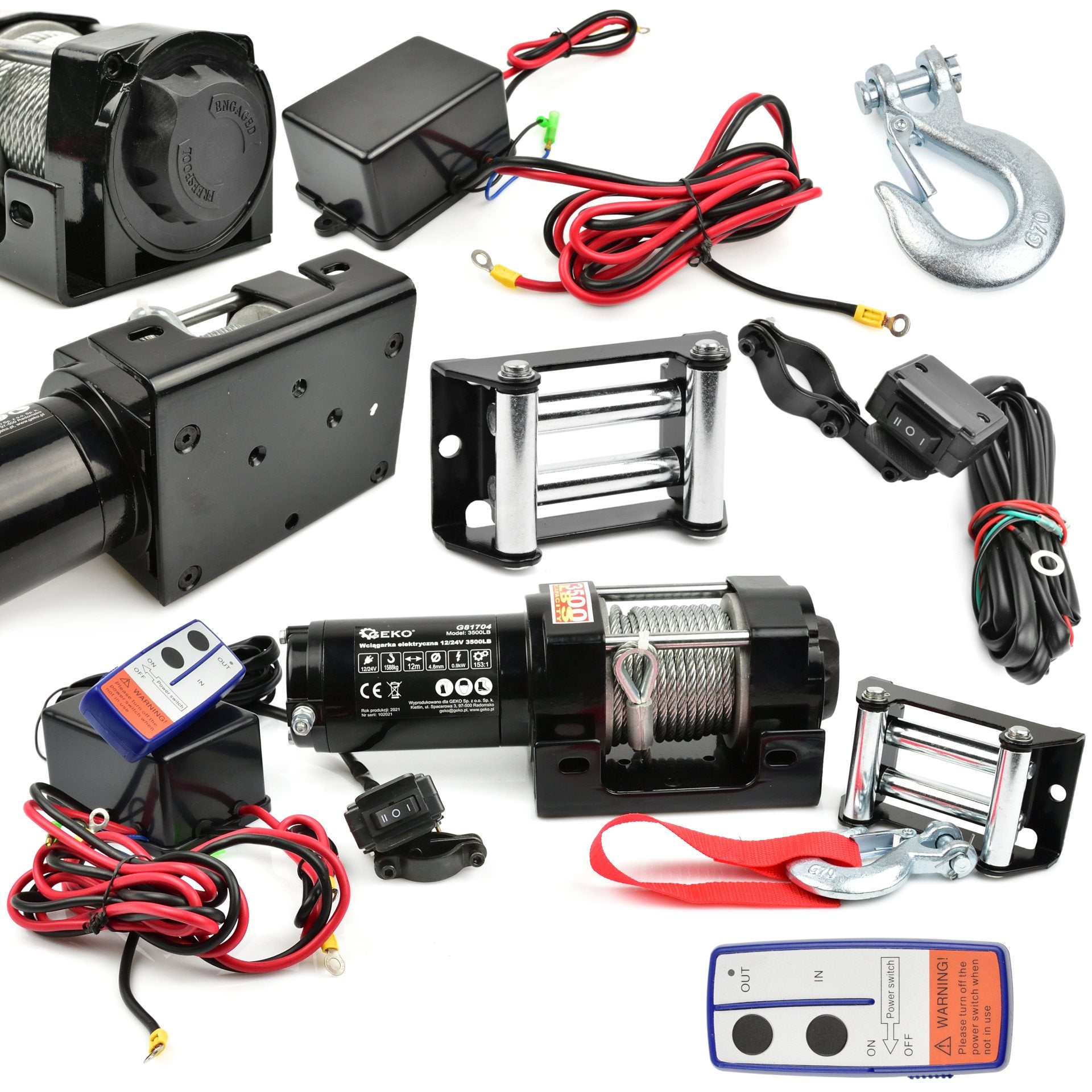 ELEKTROMOS CSÖRLŐ 12V VEZETÉK NÉLKÜLI TÁVIRÁNYÍTÓVAL 3500LB 1588KG