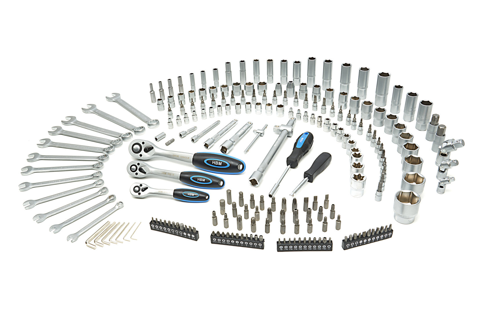 LÉGKULCS 1/2" 1500 NM + SZERSZÁMOS KÉSZLET 216 DB HBM