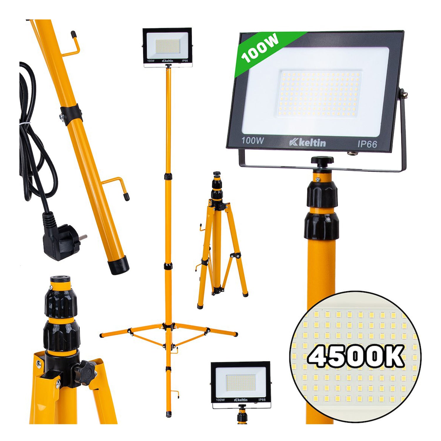 LED MUNKALÁMPA ÁLLÍTHATÓ ÁLLVÁNYVAL 60–160 CM 100W 4500K 10.000 LM GEKO