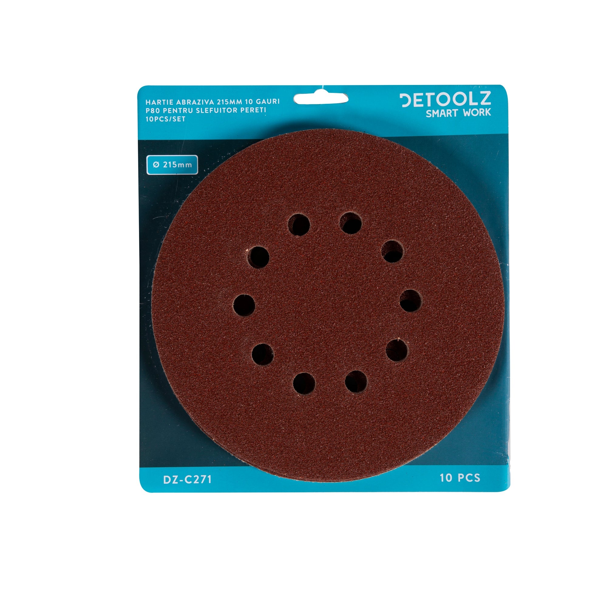 10 DB CSISZOLÓPAPÍR P80 10 LYUKKAL ÁTMÉRŐ 215MM DETOOLZ