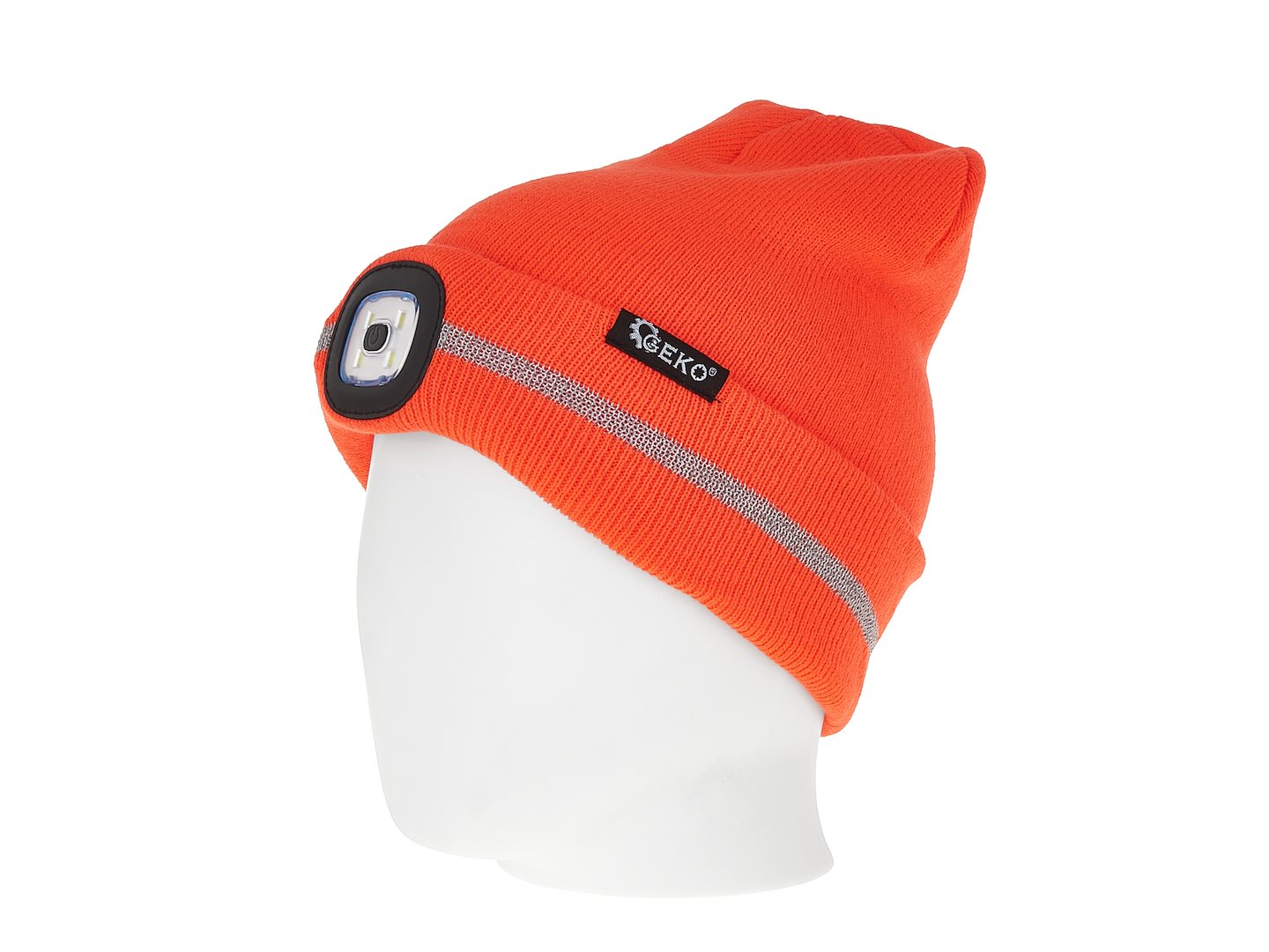 TÉLI SAPKA BEÉPÍTETT ÚJRATÖLTHETŐ LED FEJLÁMPÁVAL, FÉNYVISSZAVERŐ SZALAGGAL, NARANCSSÁRGA