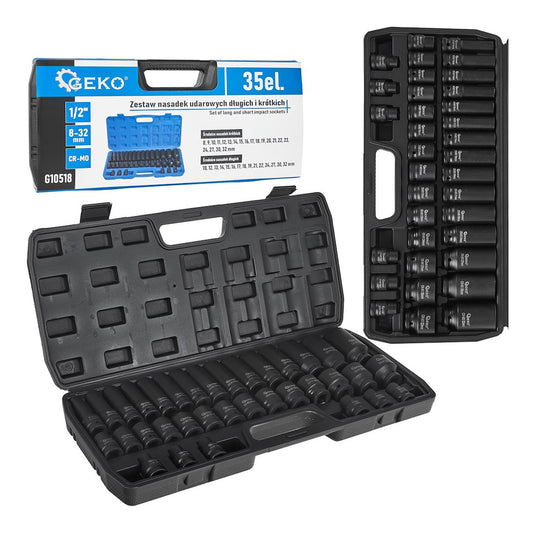 GÉPI DUGÓKULCS KÉSZLET RÖVID ÉS HOSSZÚ 1/2" 8-32MM 35 DB