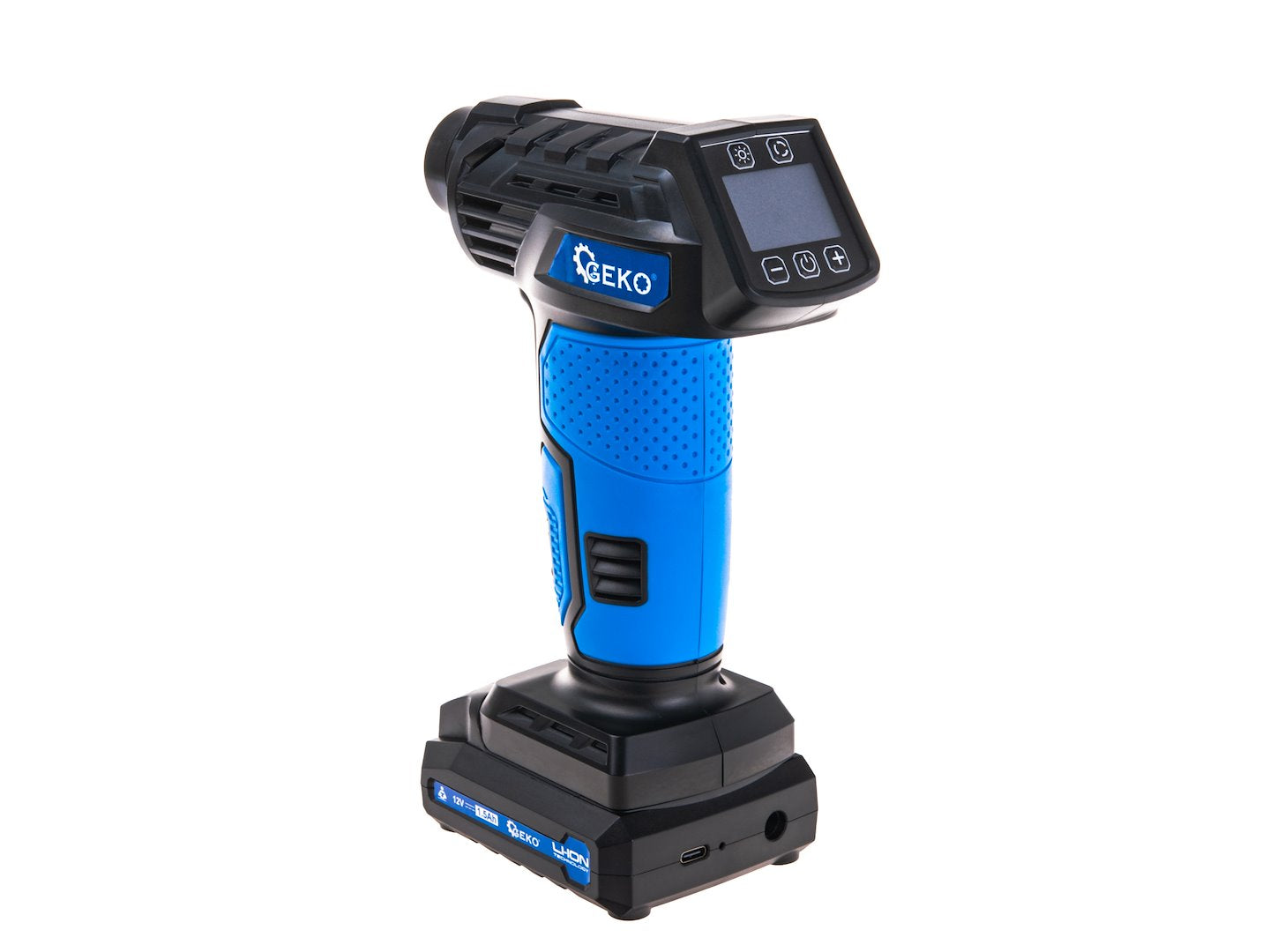 HORDOZHATÓ AUTÓS KOMPRESSZOR AKKUMULÁTORRAL 12V ÉS LCD KIJELZŐVEL GEKO