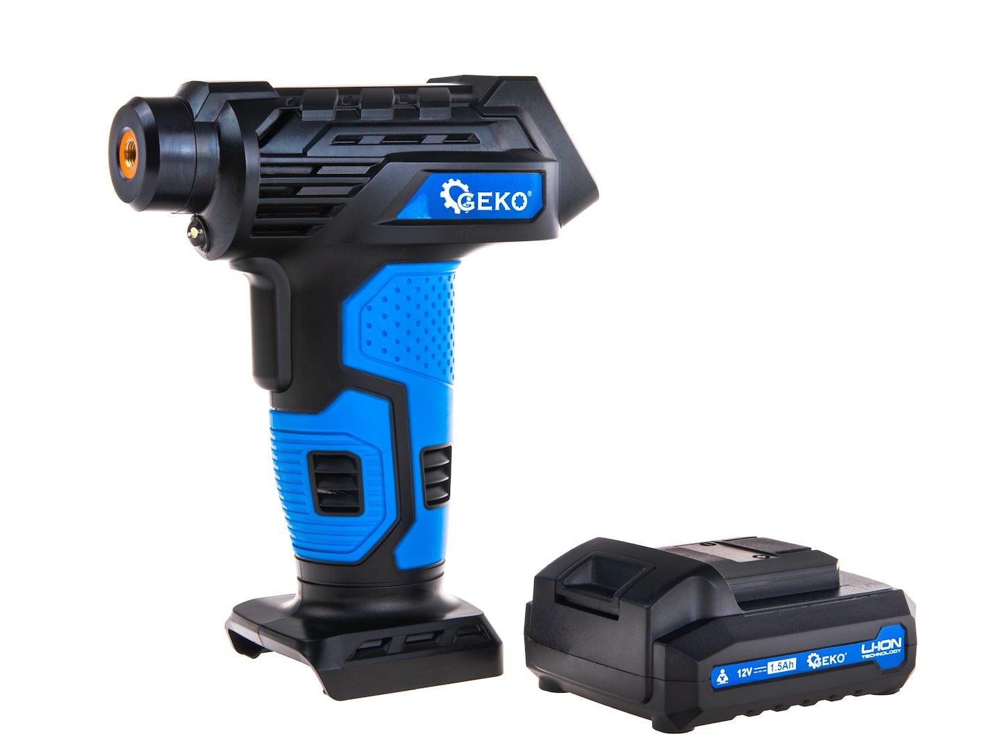 HORDOZHATÓ AUTÓS KOMPRESSZOR AKKUMULÁTORRAL 12V ÉS LCD KIJELZŐVEL GEKO