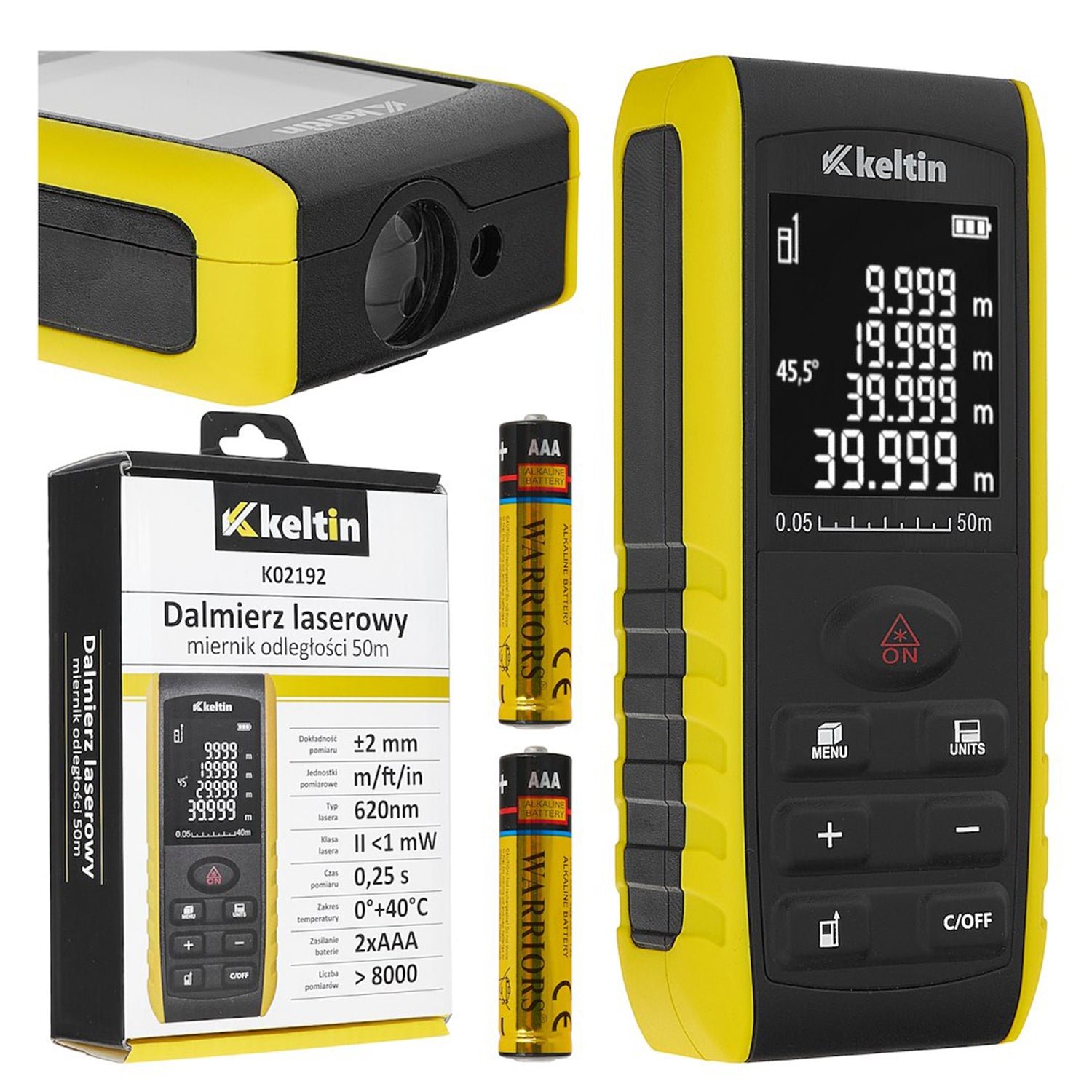 LÉZERES TÁVOLSÁGMÉRŐ SZÖGMÉRŐ FUNKCIÓVAL 2 AZ 1-BEN 50 M KELTIN