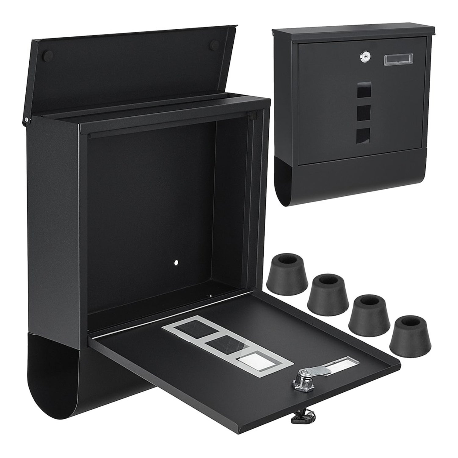 POSTALÁDA ÚJSÁGTARTÓVAL FEKETE 34×30.7×10 CM