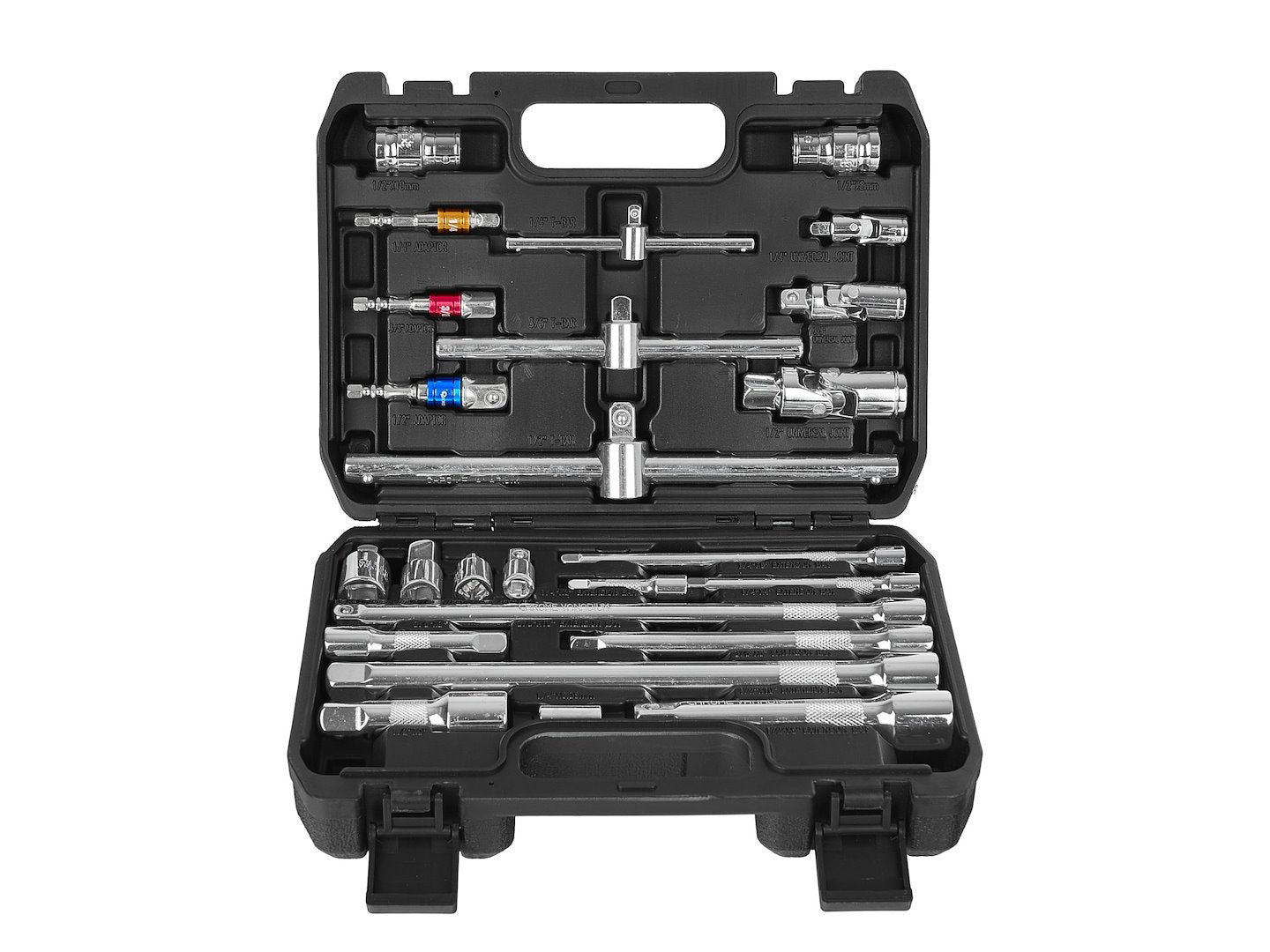 HOSSZABBÍTÓ ADAPTER ÉS T-MARKOLAT KÉSZLET 1/4″ 3/8″ 1/2″ CrV 25 DB GEKO