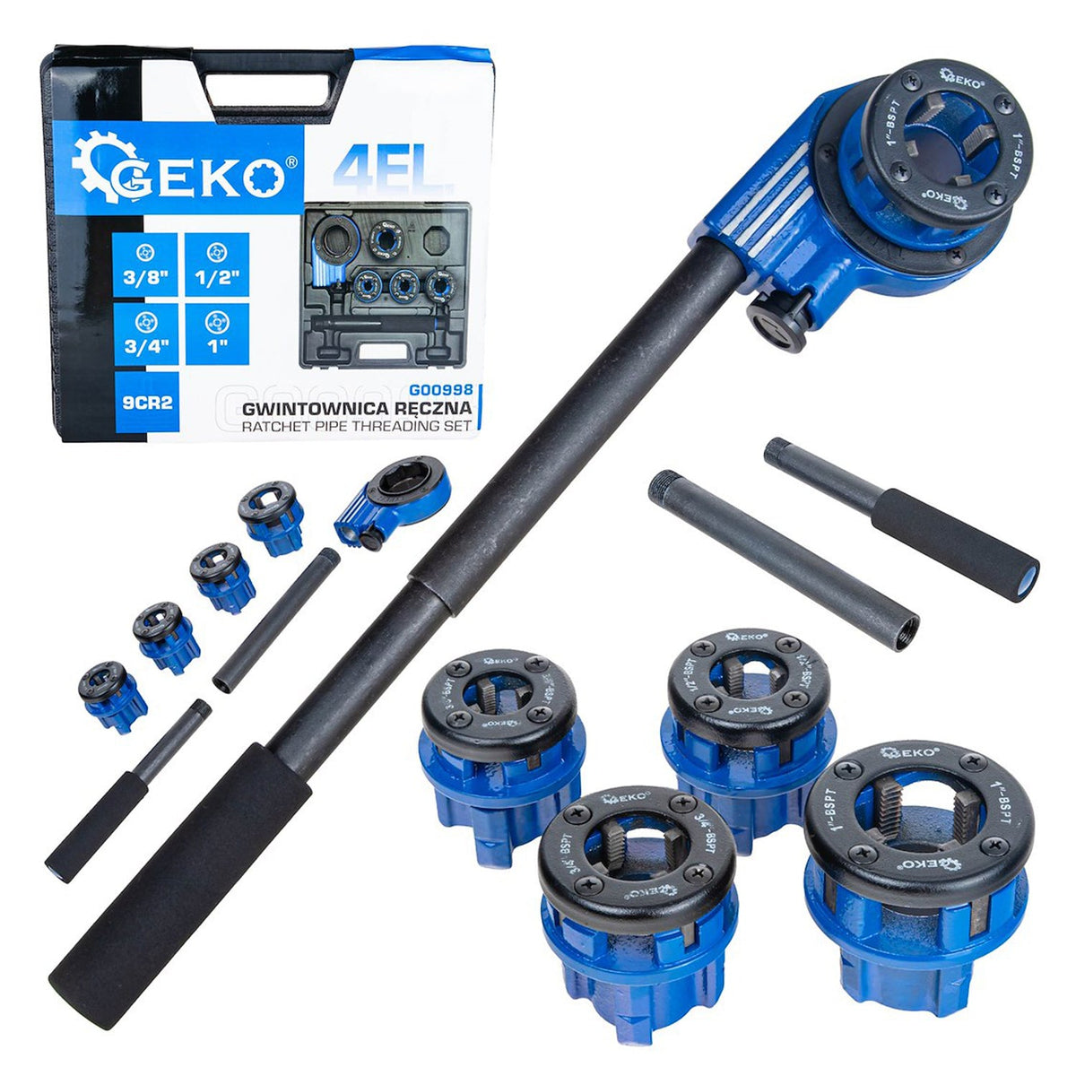 Csőmenetező készlet 3/8"–1" GEKO