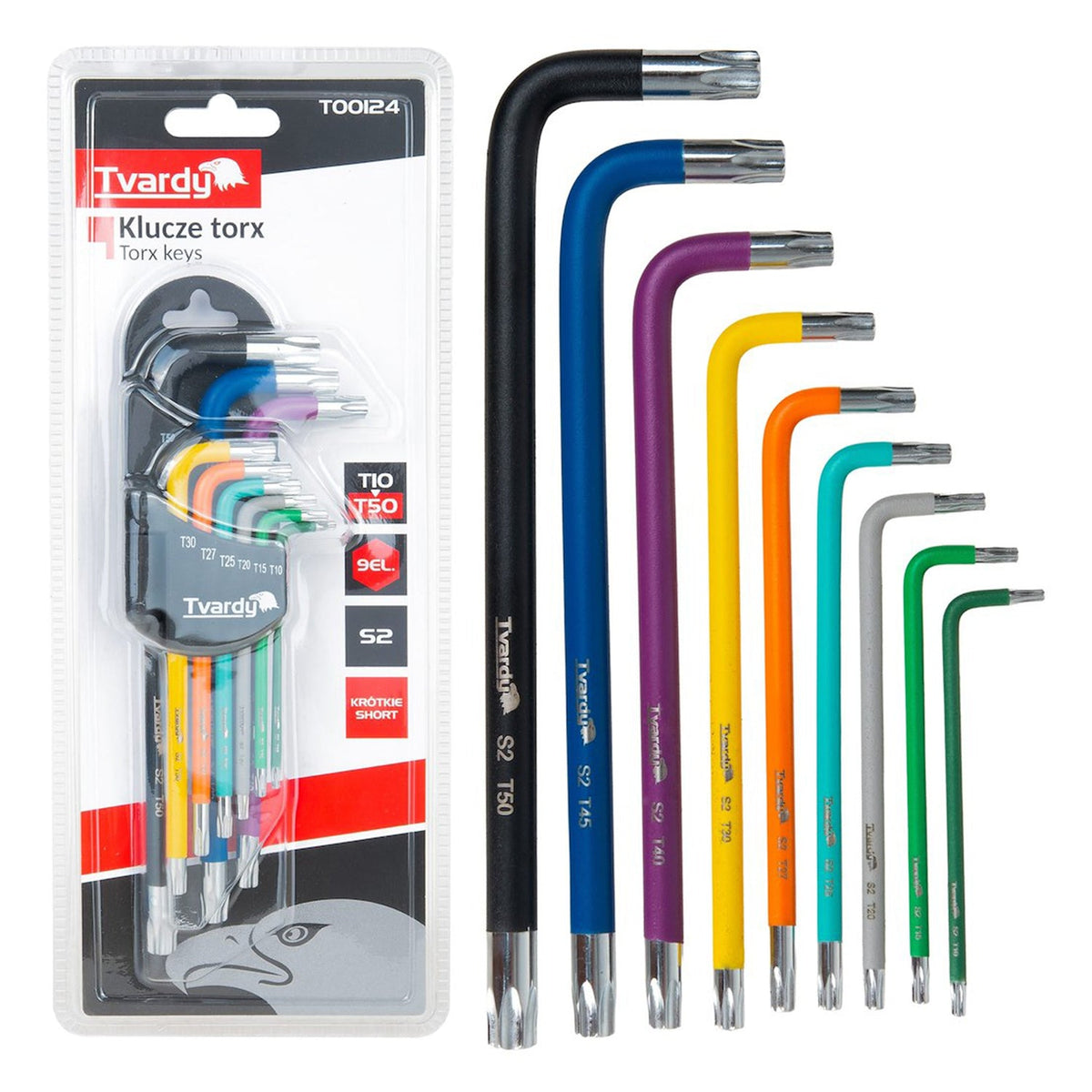 Színes TORX kulcs készlet rövid L alakú 9 db T10-T50 TVARDY