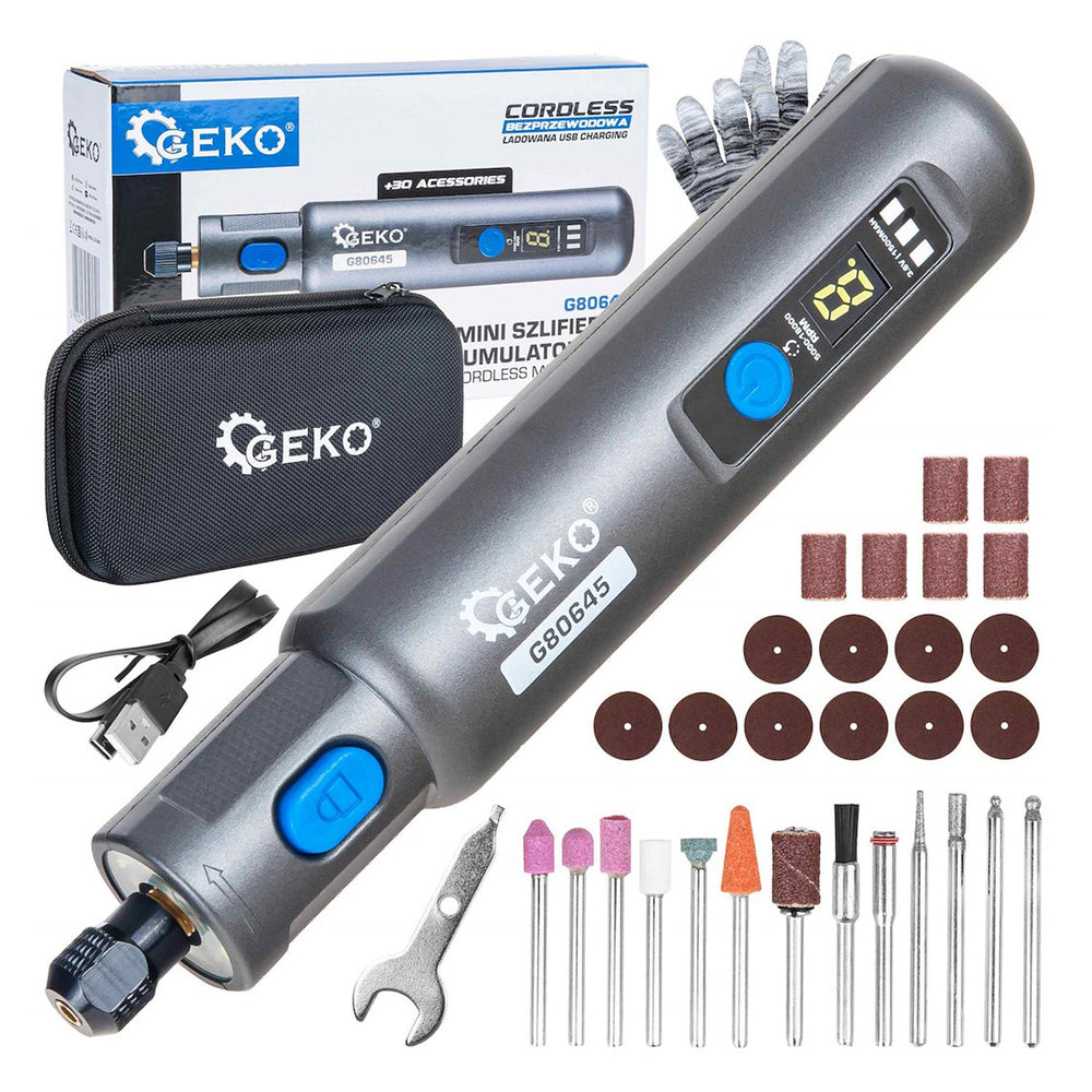 Akkumulátoros mini csiszológép tartozékokkal, 3.6v 1500mah GEKO
