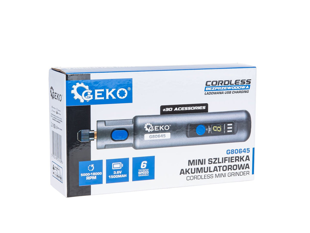Akkumulátoros mini csiszológép tartozékokkal, 3.6v 1500mah GEKO