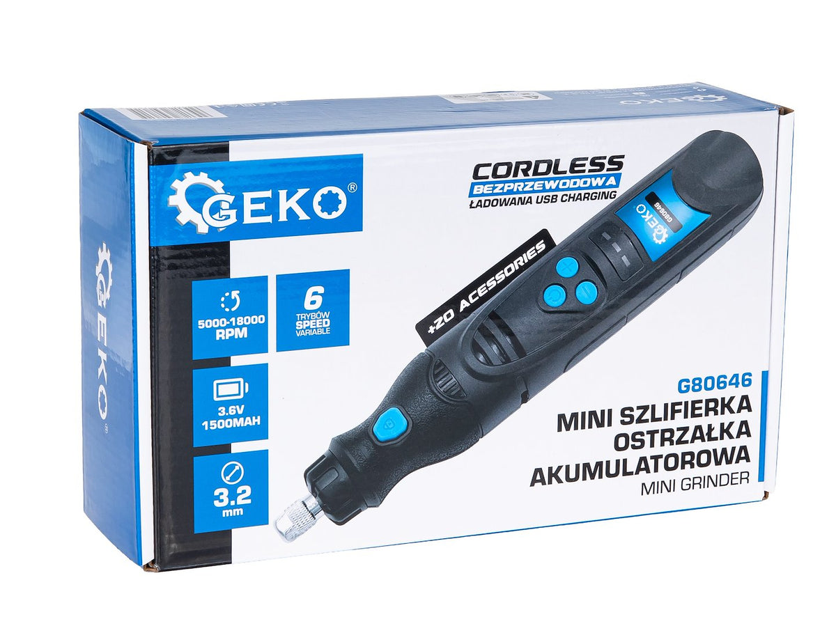 Akkumulátoros egyenes mini csiszológép tartozékokkal 3.6v 1500mah GEKO