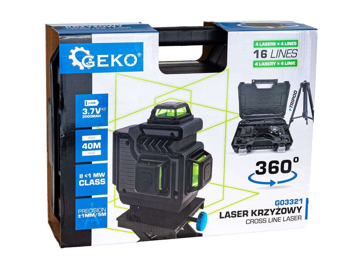 360 fokos 4d lézeres szintező 2 akkumulátorral és állvánnyal