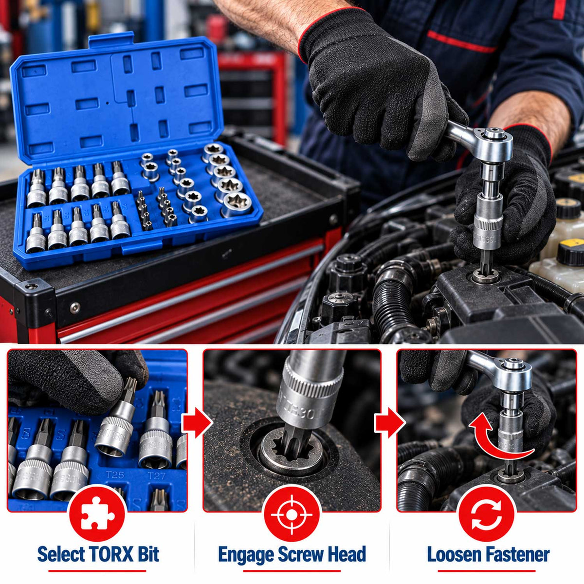 Dugókulcs készlet e-profil TORX 3/8" 34 db t10-t60 e4-e20 GEBO TOOLS