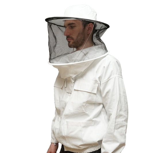 Fehér méhész kabát L méretben, védőmaszkkal