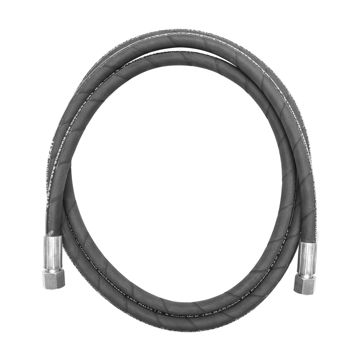 Magasnyomású tömlő 2SN DN10, hidraulikusan préselt csatlakozókkal, hossza 2700 mm (M20×20 redukcióval)