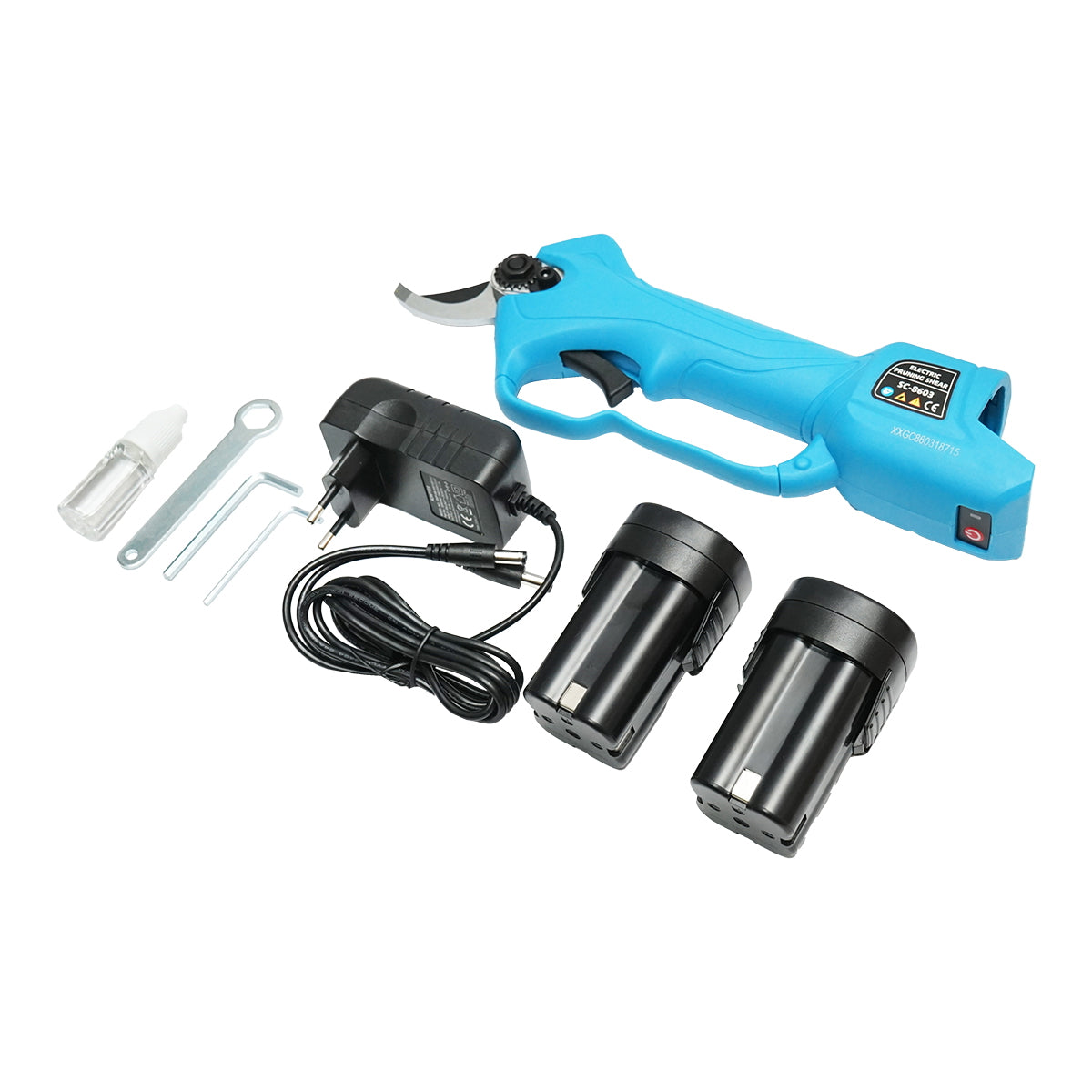 ELEKTROMOS KERTI OLLÓ 850W 2 LI-ION AKKUMULÁTORRAL ÁTMÉRŐ 0-28MM, 16,8V