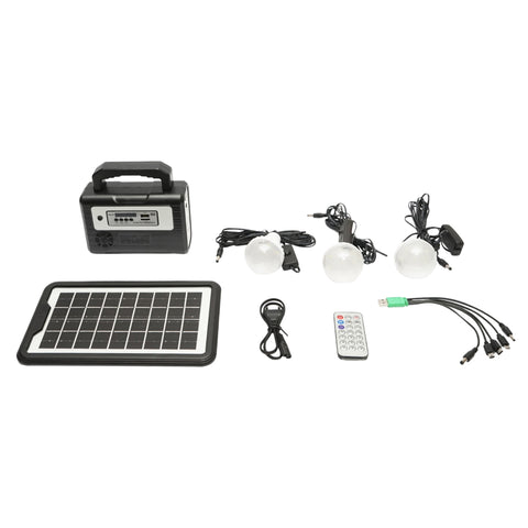 Hordozható LED világítási készlet 3 izzóval/projektorral, napelemmel, FM rádióval, MP3-mal és 4500 mAh akkumulátorral, horgászathoz, kempingezéshez, GD-8028COB
