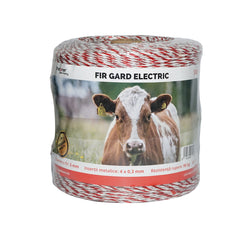 ELEKTROMOS KERÍTÉS DRÓTTEKERCS, PIROS-FEHÉR, 3 MM ÁTMÉRŐ, 4×0,3 MM ROZSDAMENTES ACÉL BETÉTTEL, ELLENÁLLÁS 0,5 OHM/M, 500 M, BRECKNER GERMANY