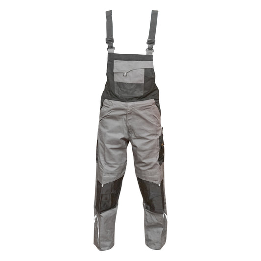 Mellrészes munkásnadrág (kantáros nadrág), poliészter és pamut anyagból, szürke-fekete, M méret, Breckner Germany