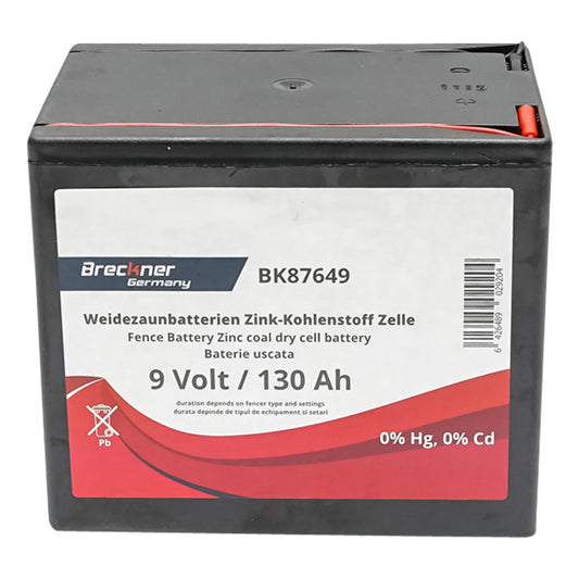 Száraz akkumulátor (nem újratölthető), 9 V, 130 Ah, elektromos kerítéshez, Breckner Germany