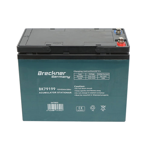 VRLA GÉL AKKUMULÁTOR ELEKTROMOS KERÉKPÁRHOZ 12V 52AH 20HR 224X174X120MM BRECKNER GERMANY
