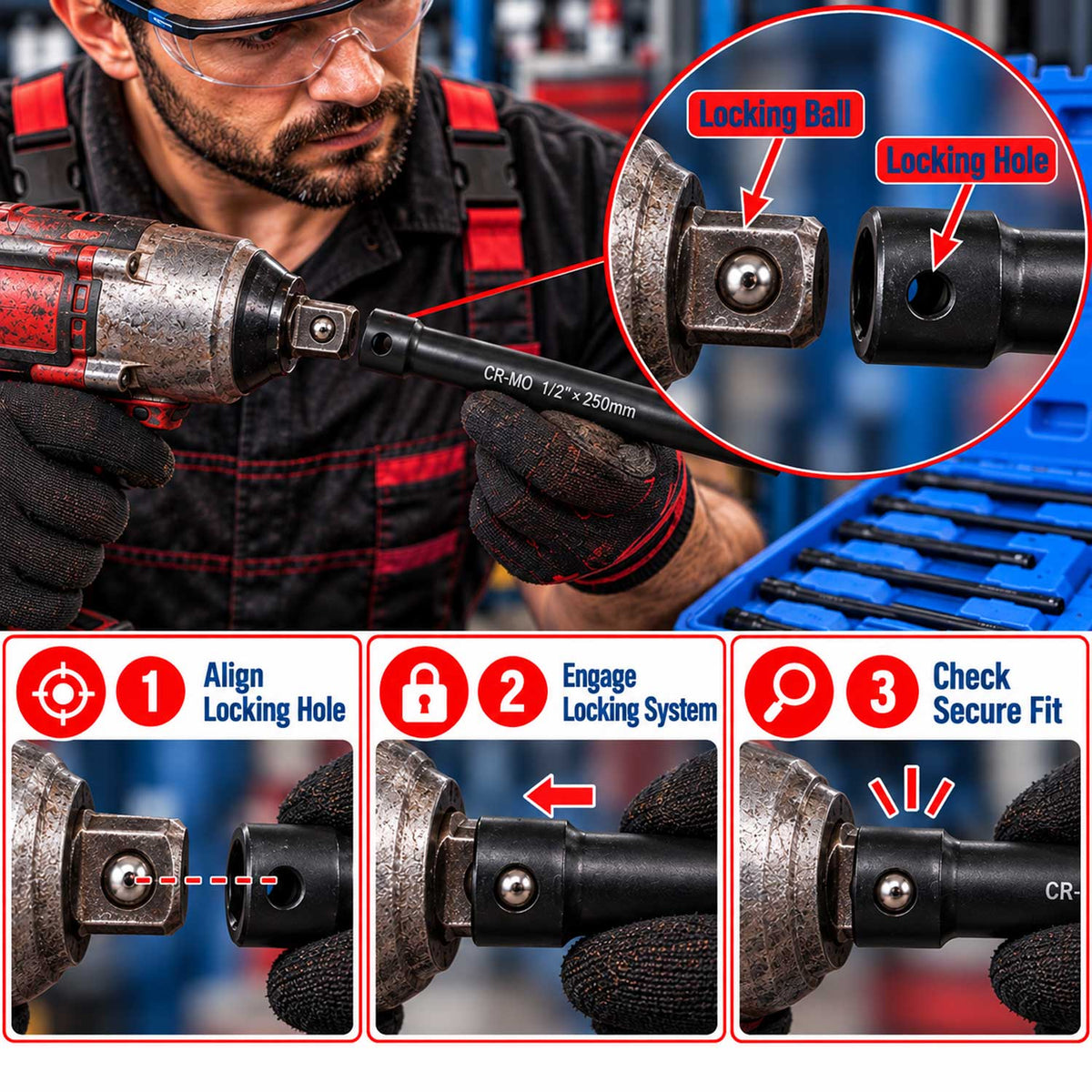 Gépi hosszabbító szár készlet 1/4 3/8 1/2 9 db GEBO TOOLS