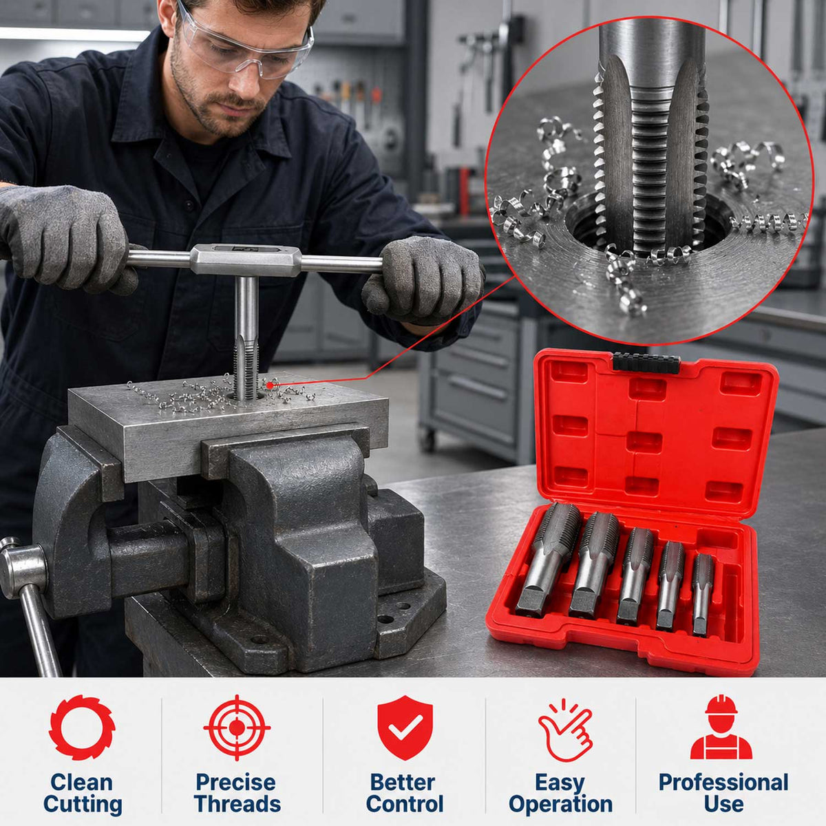Menetfúró - menetvágó készlet csövekhez 6 db GEBO TOOLS