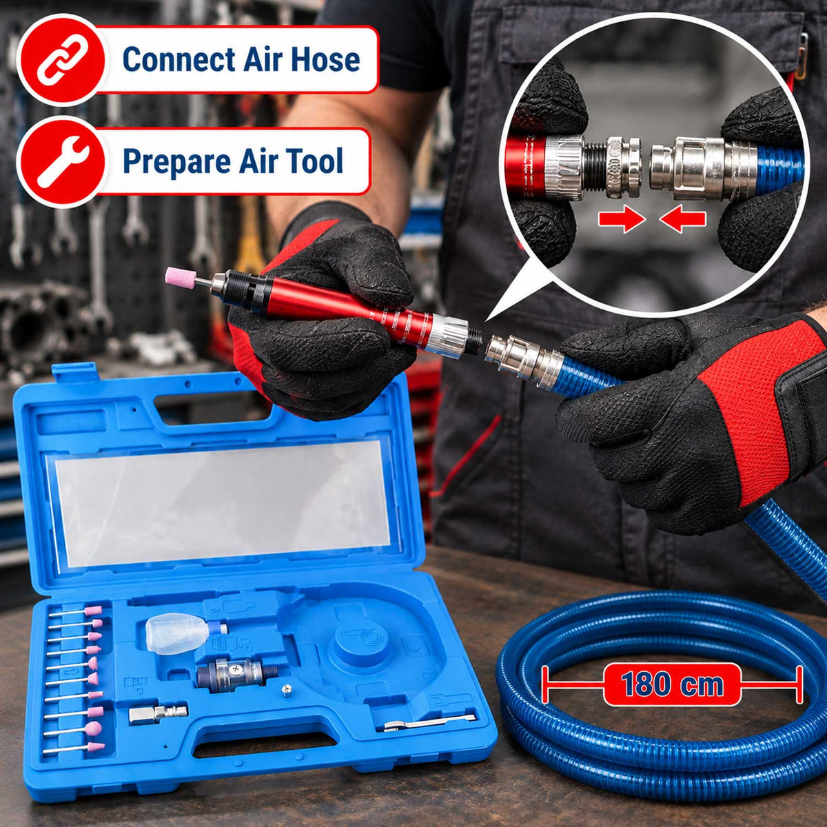 Pneumatikus mini ceruza csiszoló készlet, 17 db, 58.000 RPM, kompakt és könnyű szerszám csiszoláshoz, tisztításhoz, vágáshoz, polírozáshoz és hegesztéshez GEBO TOOLS