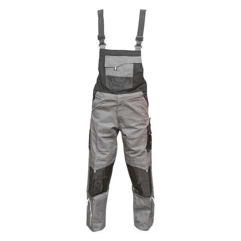 Mellrészes munkásnadrág (kantáros nadrág), poliészter és pamut anyagból, szürke-fekete, XL méret, Breckner Germany