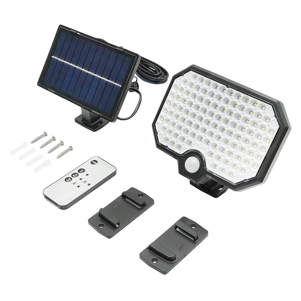 Napelemes LED lámpa 450lm 1,65w/5,5v-os napelemmel, 3,7v/1,8 ah akkumulátorral, távirányítóval, 5m-es kábellel és szürkületérzékelővel IP44 BRECKNER GERMANY