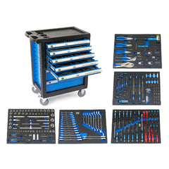 PROFESSZIONÁLIS FELSZERELT SZERSZÁMOS KOCSI – SZERSZÁMOS SZEKRÉNY 7 FIÓK 196 DB KÉK 5 MODUL PREMIUM, HOLLANDIA